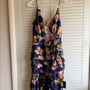 Floral Navy Dress with Pink and Yellow Accents